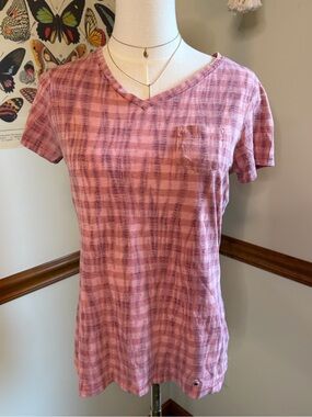 Pink Striped V-Neck Short Sleeve Tee